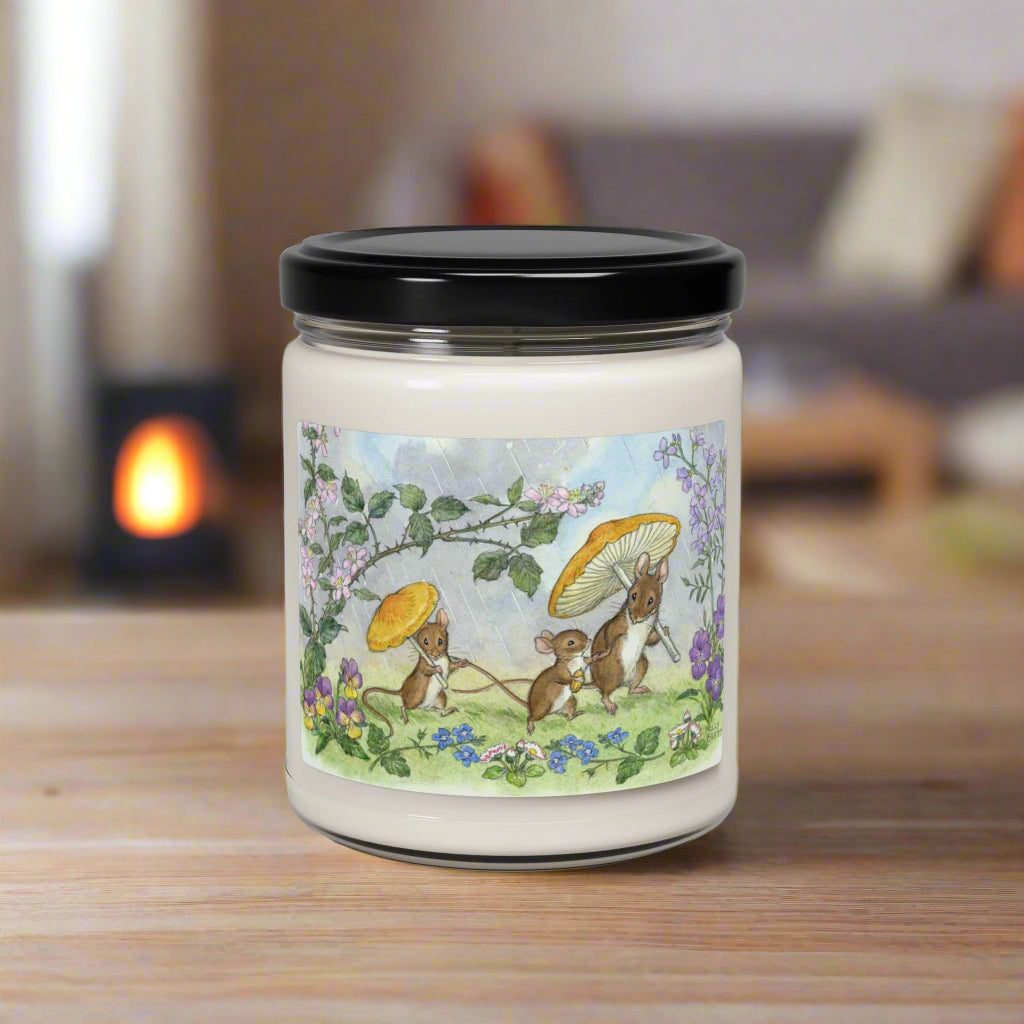 mice rain vintage illustration Molly Brett Beatrix Potter candle scented homeware decor fall winter