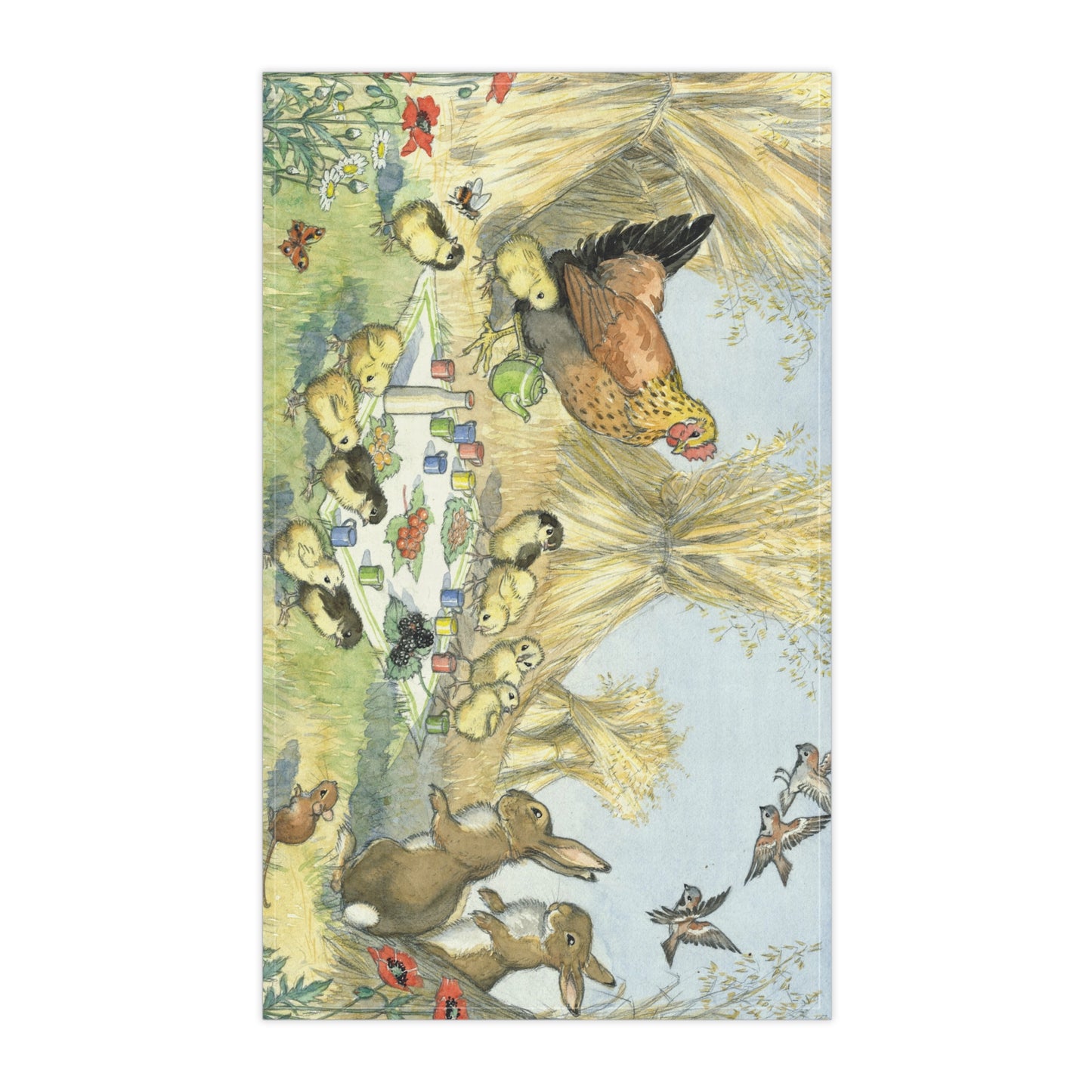 Chicken and Chicks Picnic Tea Towel