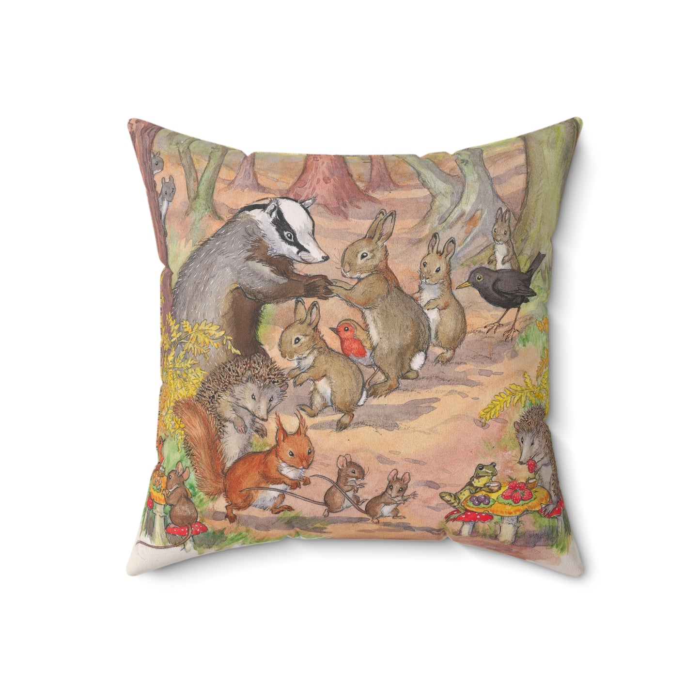 Faux suede pillow - Badger and Bunnies