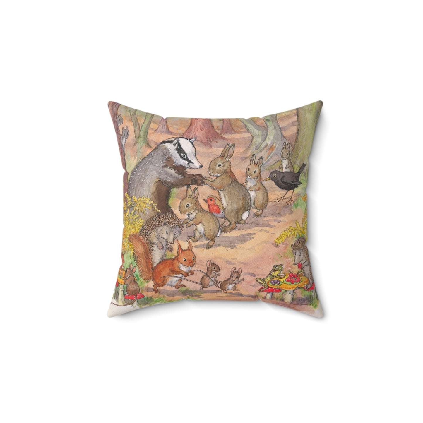 Faux suede pillow - Badger and Bunnies