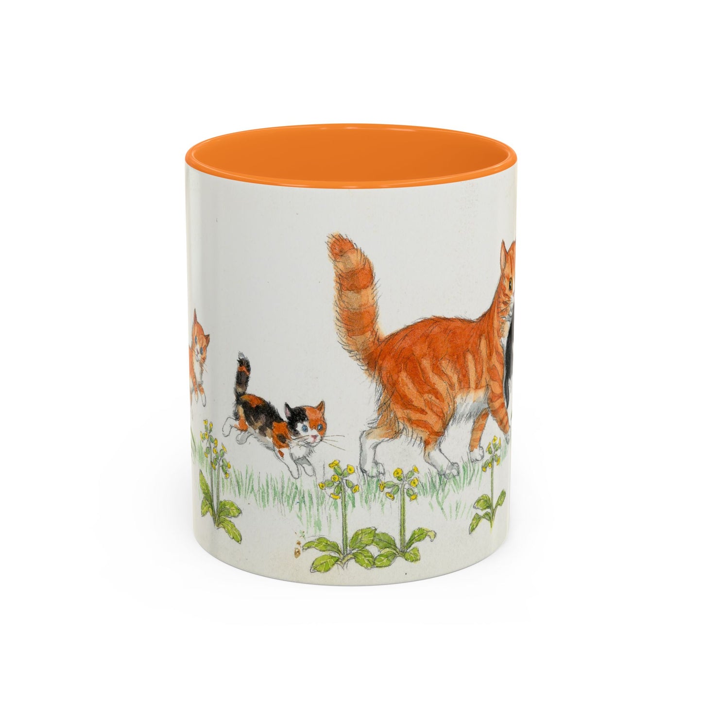 Ginger Cat and Kittens Orange Mug
