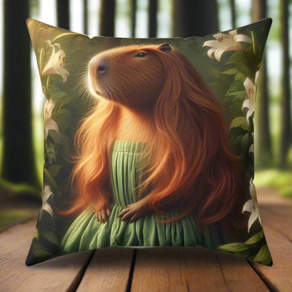Square Pillow - capybara Pre-Raphaelite