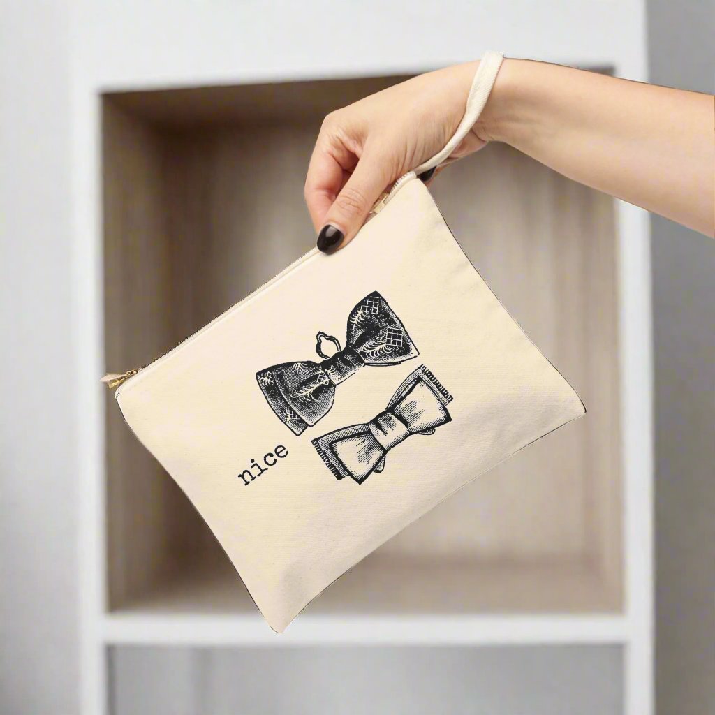 misc. miscellaneous nice ties bow ties niceties things funny illustration Victorian canvas zip bag pouch tote mini purse suitcase rucksack carry organize store storage office work home house lady woman funny humor cotton canvas gift present man