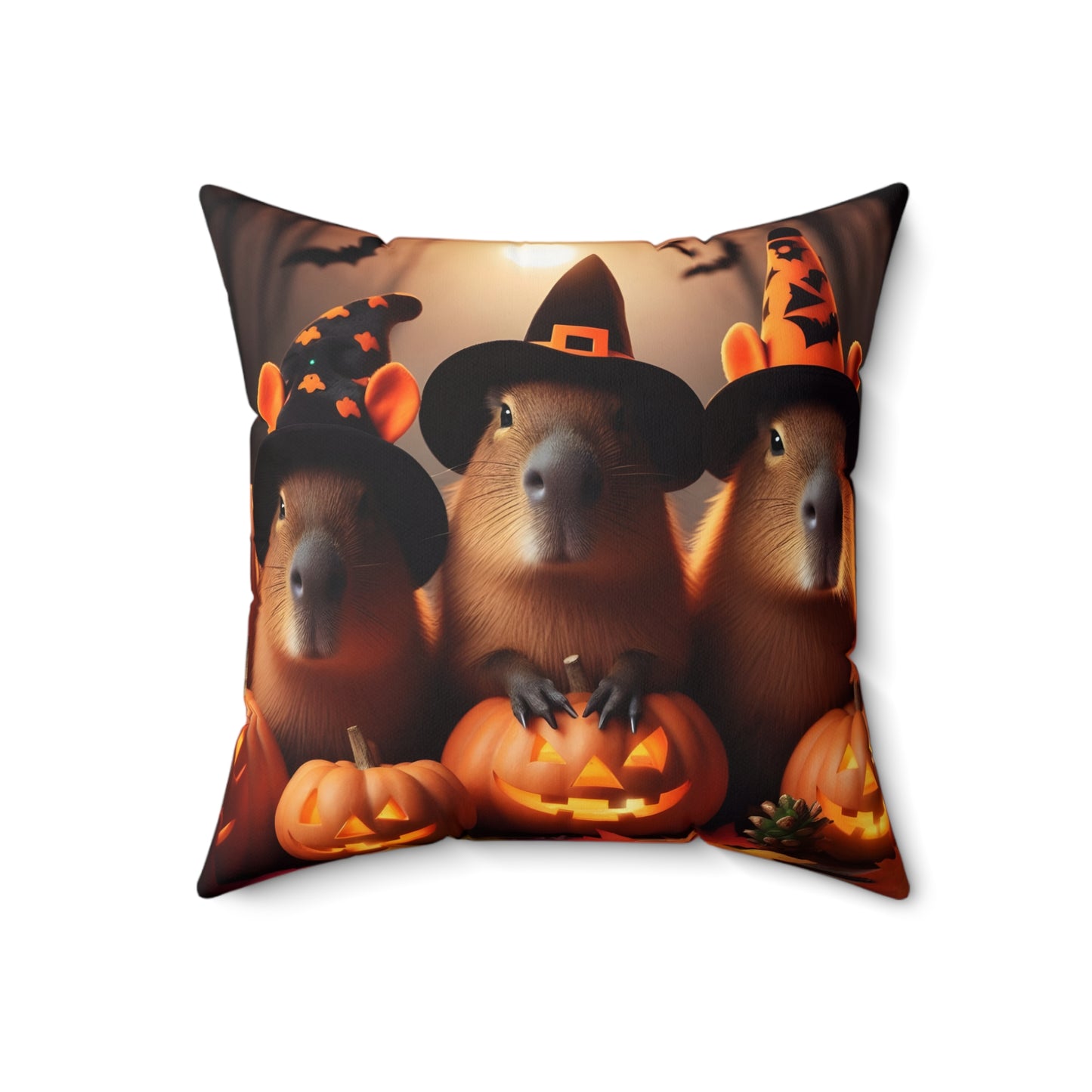 Faux Suede Square Pillow, Halloween Fall Capybara in Orange