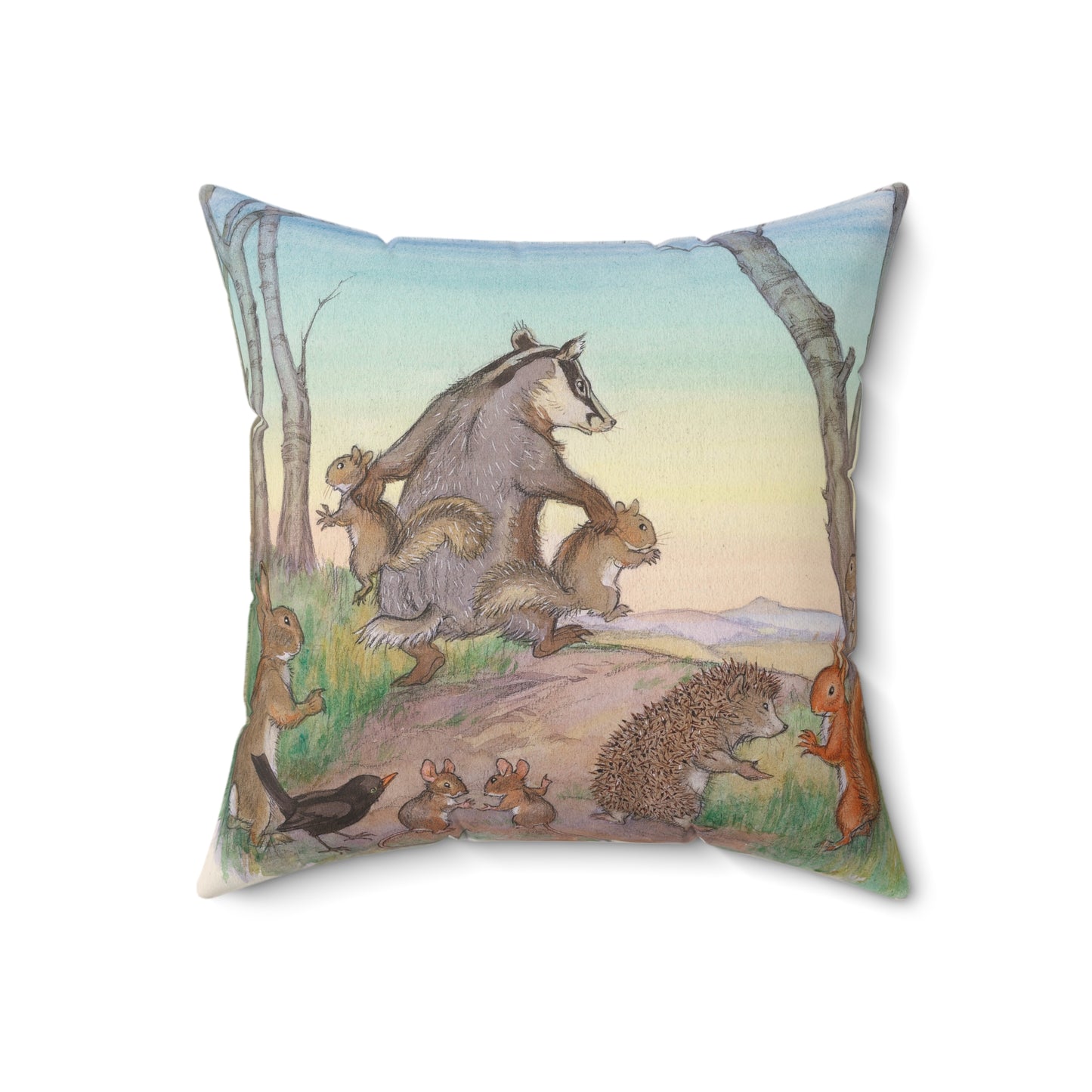 Faux suede pillow - Naughty Squirrels