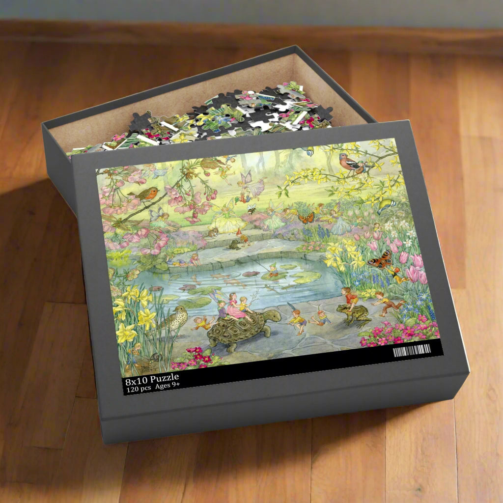 jigsaw puzzle fairies fairy tortoise pond vintage illustration Molly Brett