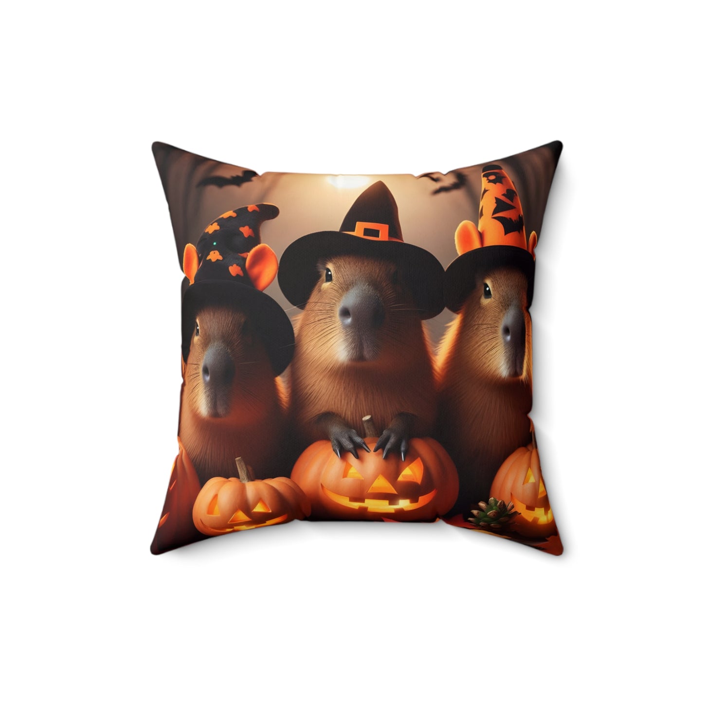 Faux Suede Square Pillow, Halloween Fall Capybara in Black