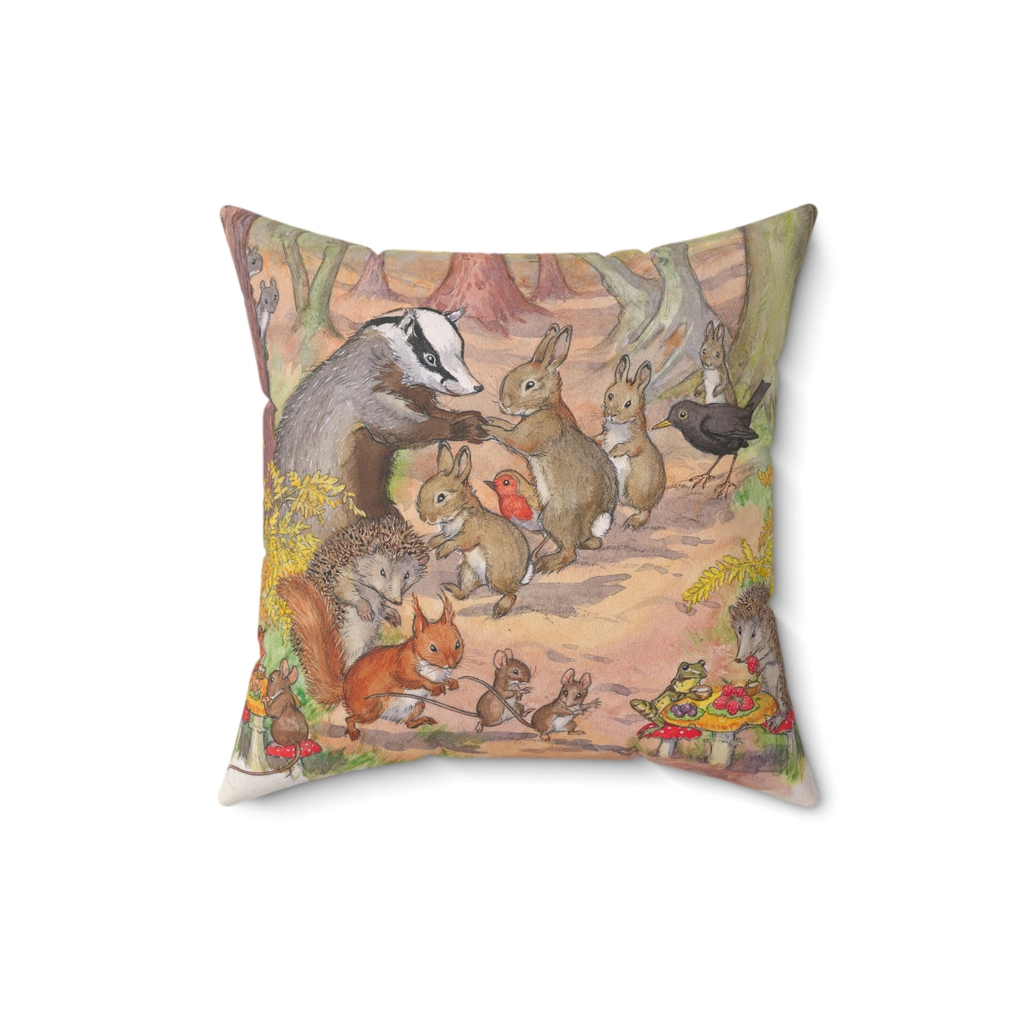 Faux suede pillow - Badger and Bunnies
