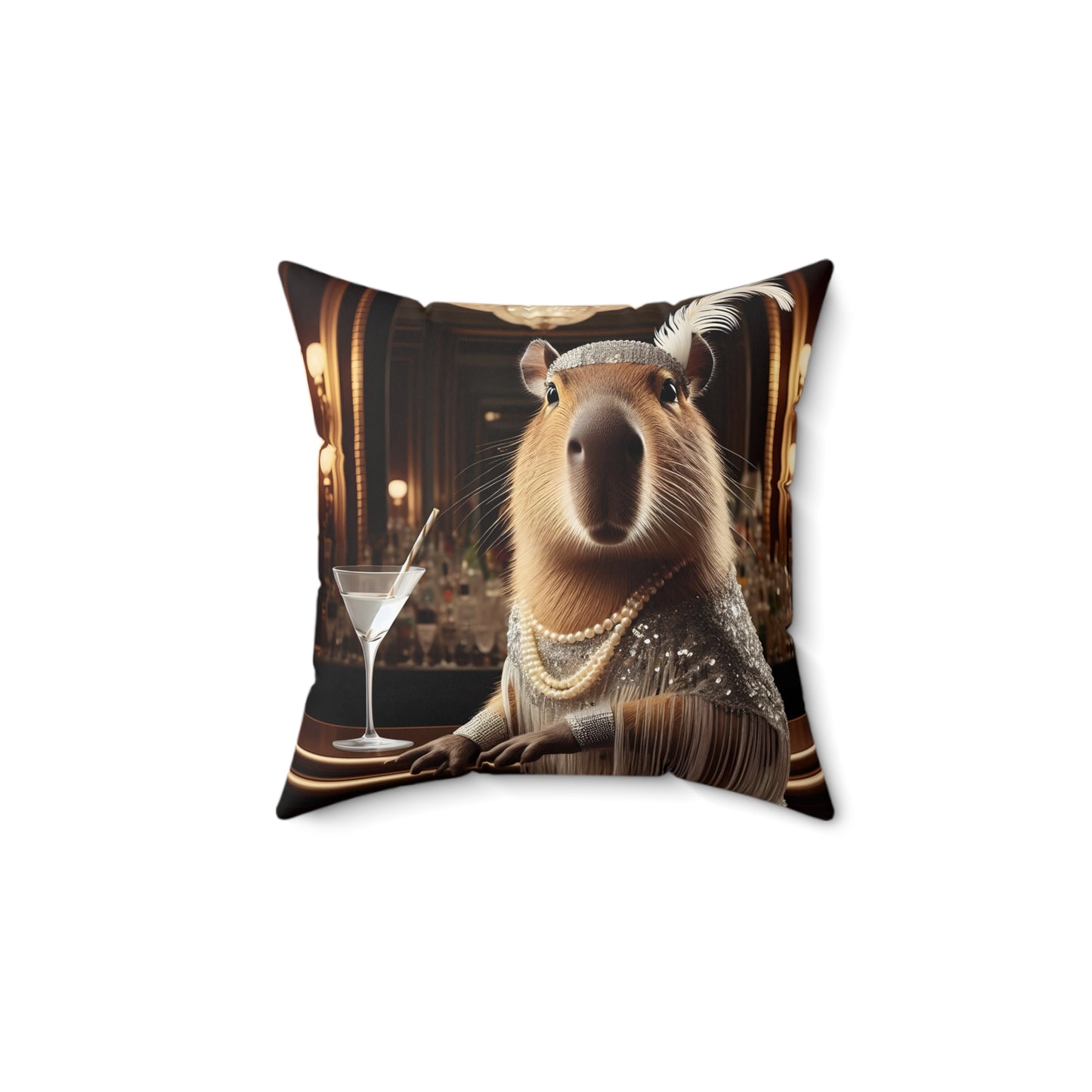 Square Pillow - capybara 1920's flapper