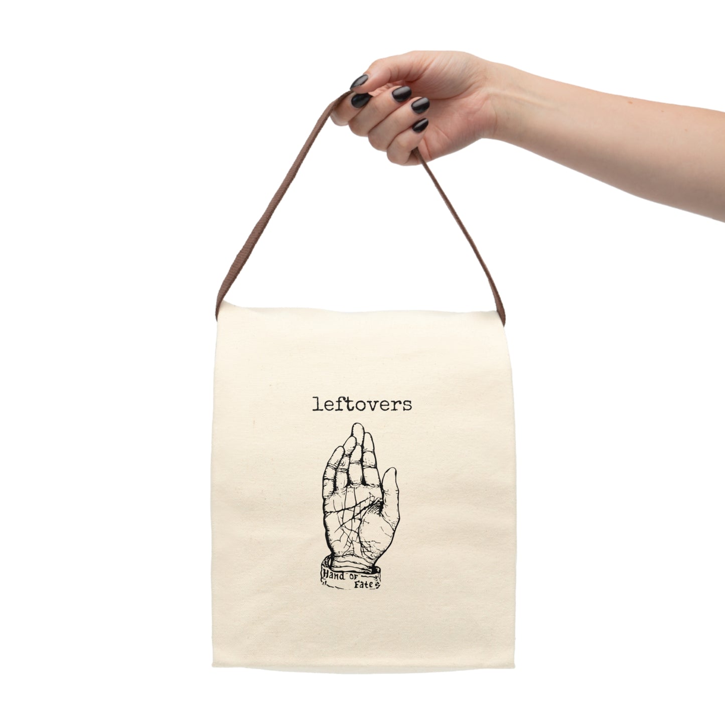 steampunk leftovers hand of fate Victorian illustration quote word play funny humor joke gift present lunch bag canvas cotton reusable eco-friendly meal eat food dinner breakfast hungry kitchen cook work school cafeteria midday co-worker carry out take-away on-the-go sandwich drink sub