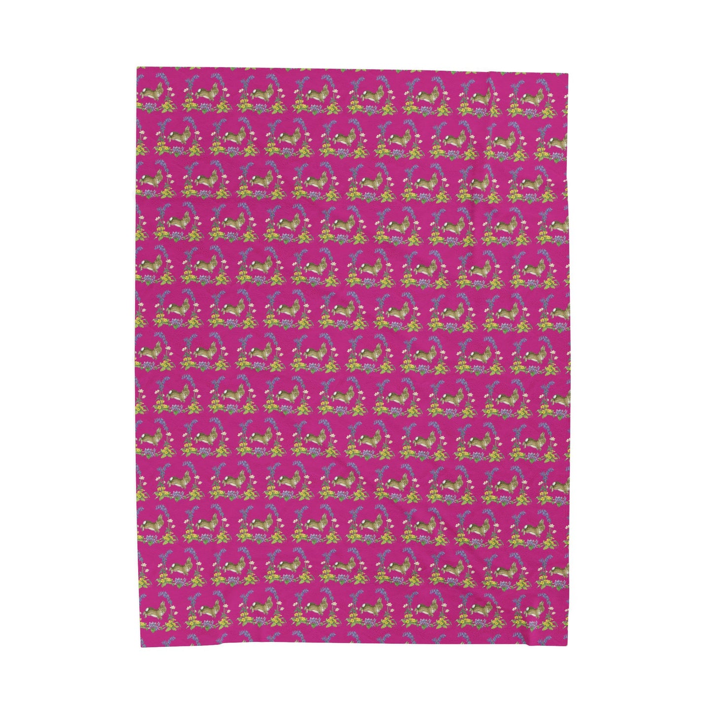 Bunnies and Bluebells Pink Plush Blanket