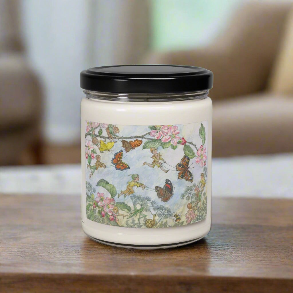 fairy elves butterflies candle scented glass jar vintage illustration Molly Brett