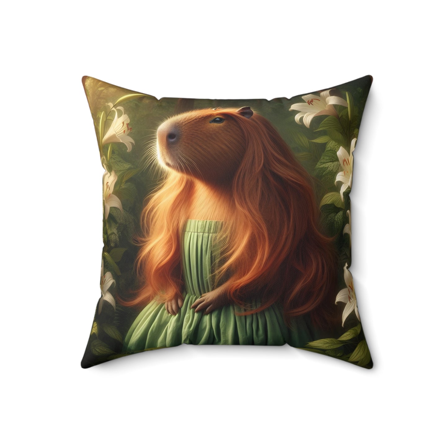 Square Pillow - capybara Pre-Raphaelite