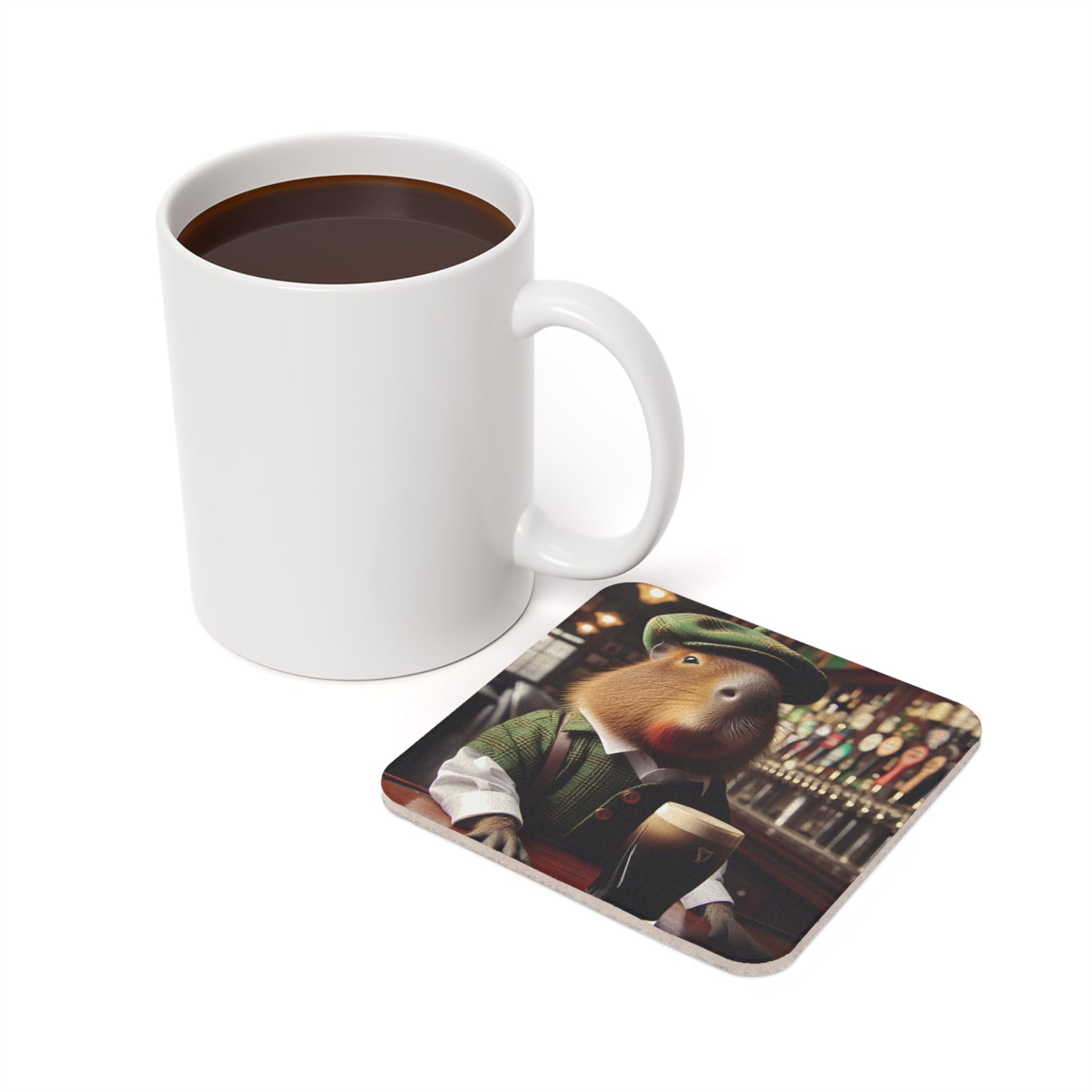 Cork Back Coaster - capybara Irish stout