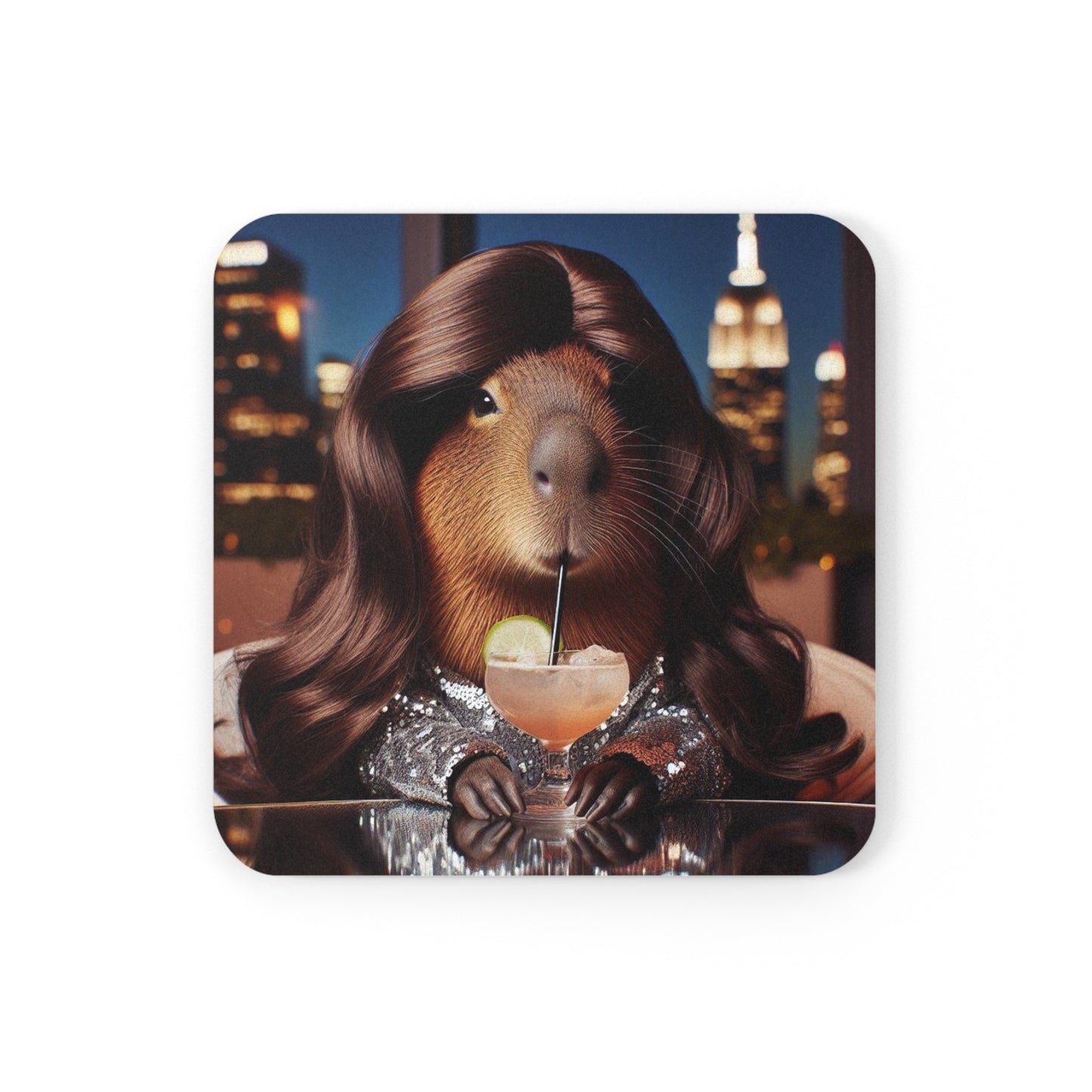 capybara glamorous cocktail roof top bar drink new york skyline coaster cork barware