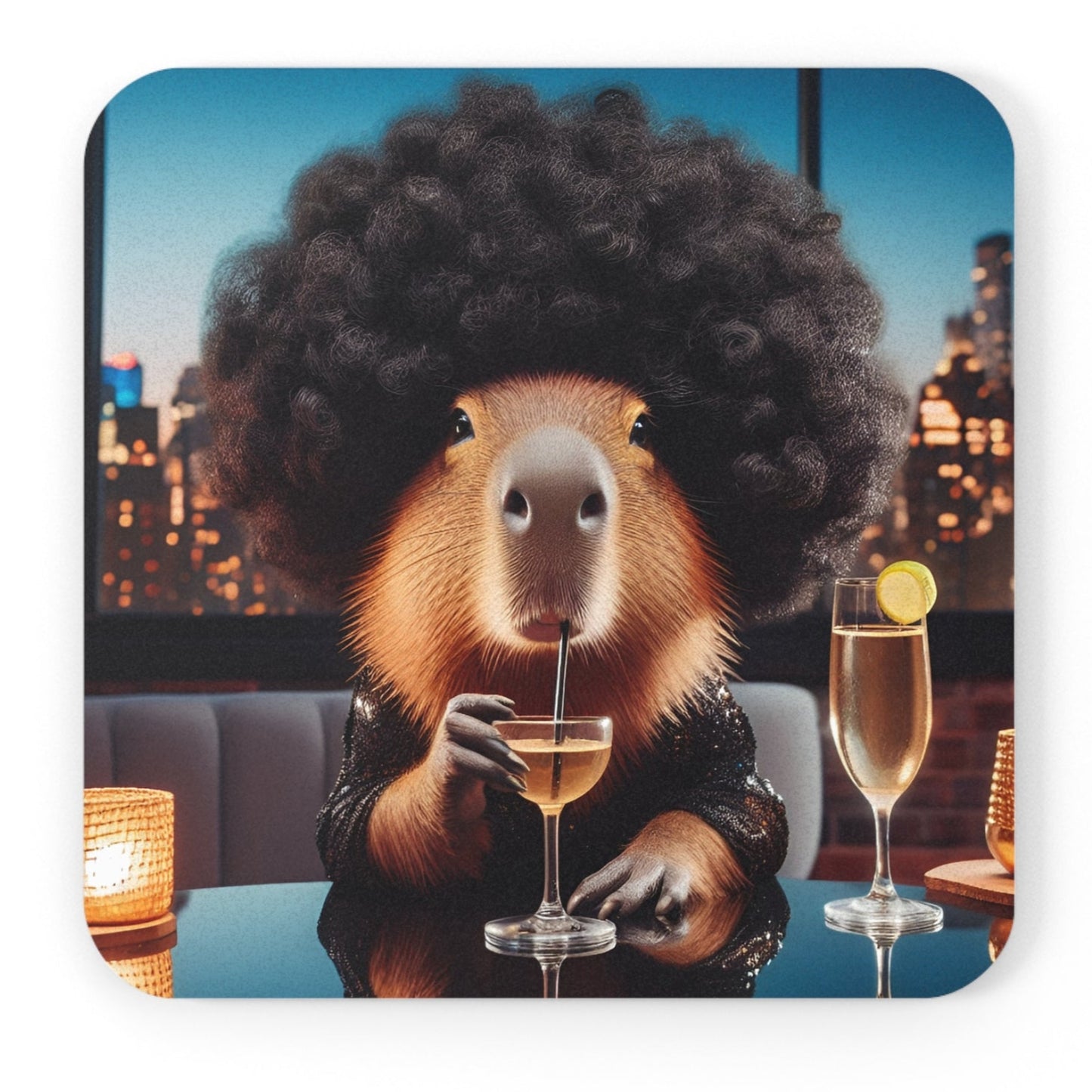 Cork Back Coaster - capybara afro