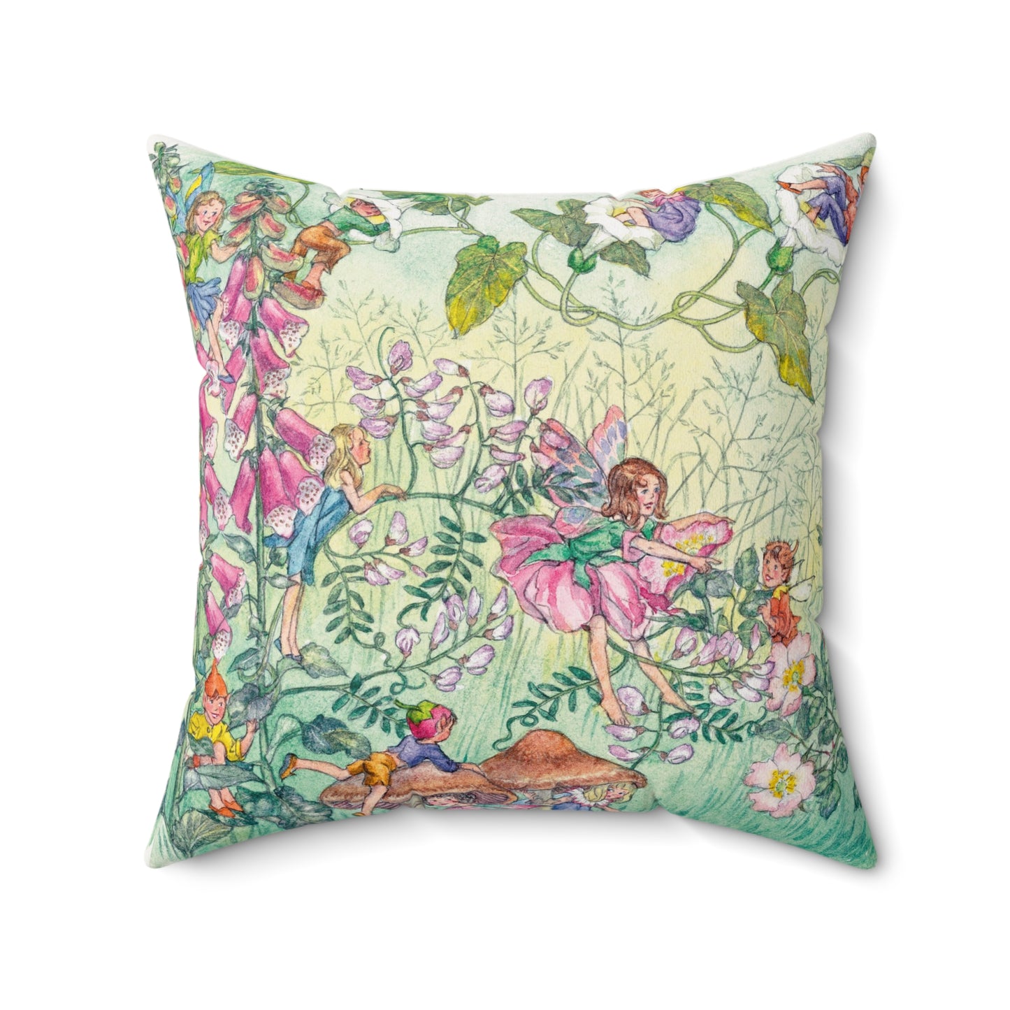 Decorative pillow with fairy design on a white background