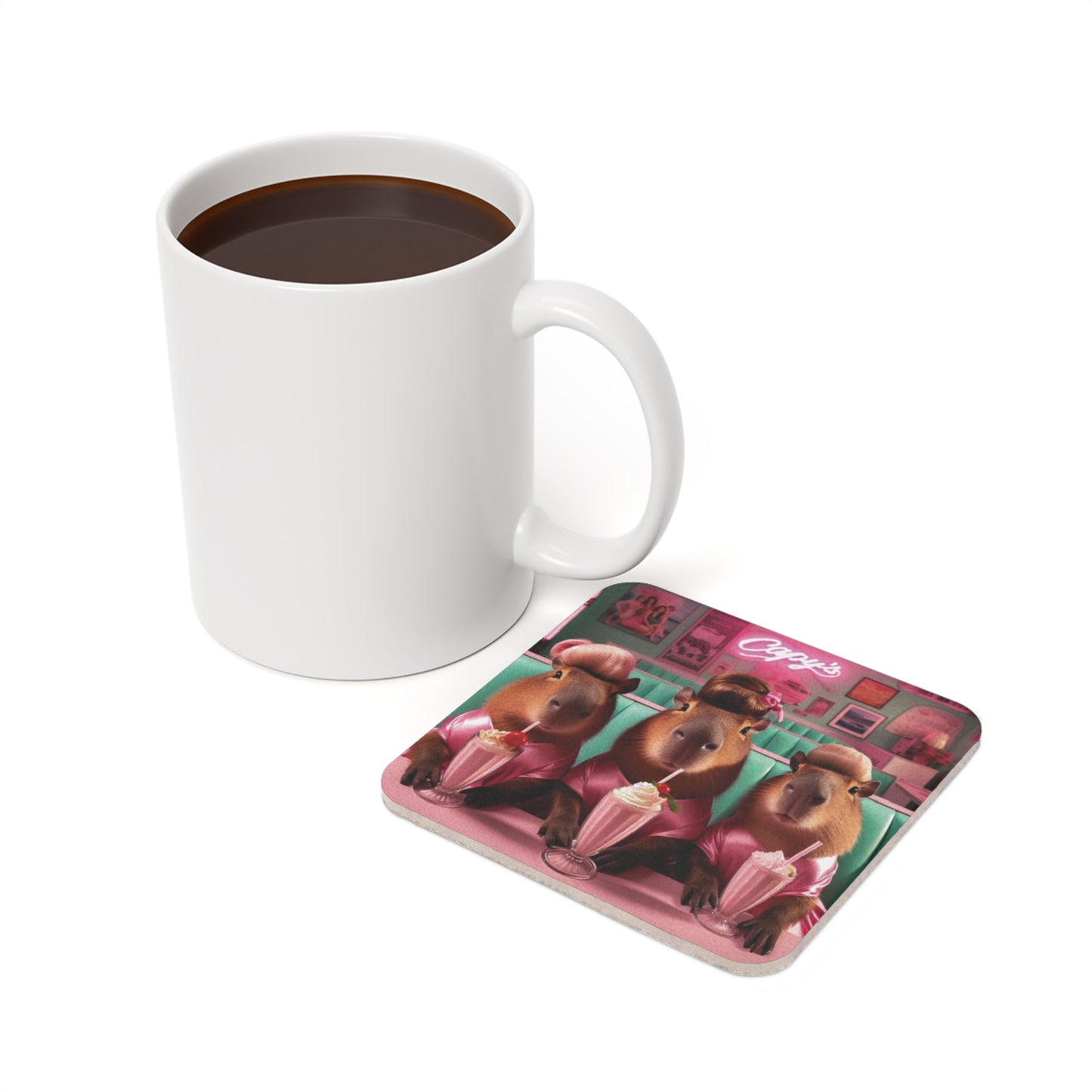 Cork Back Coaster - capybara Pink Ladies