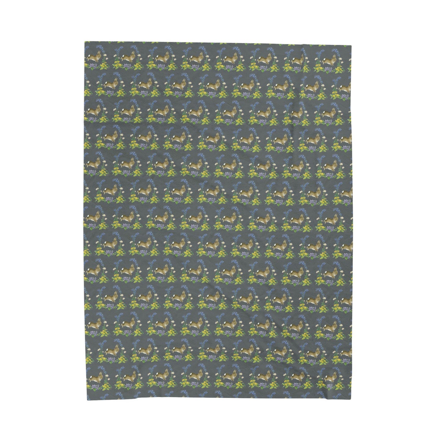Bunnies and Bluebells Gray Plush Blanket