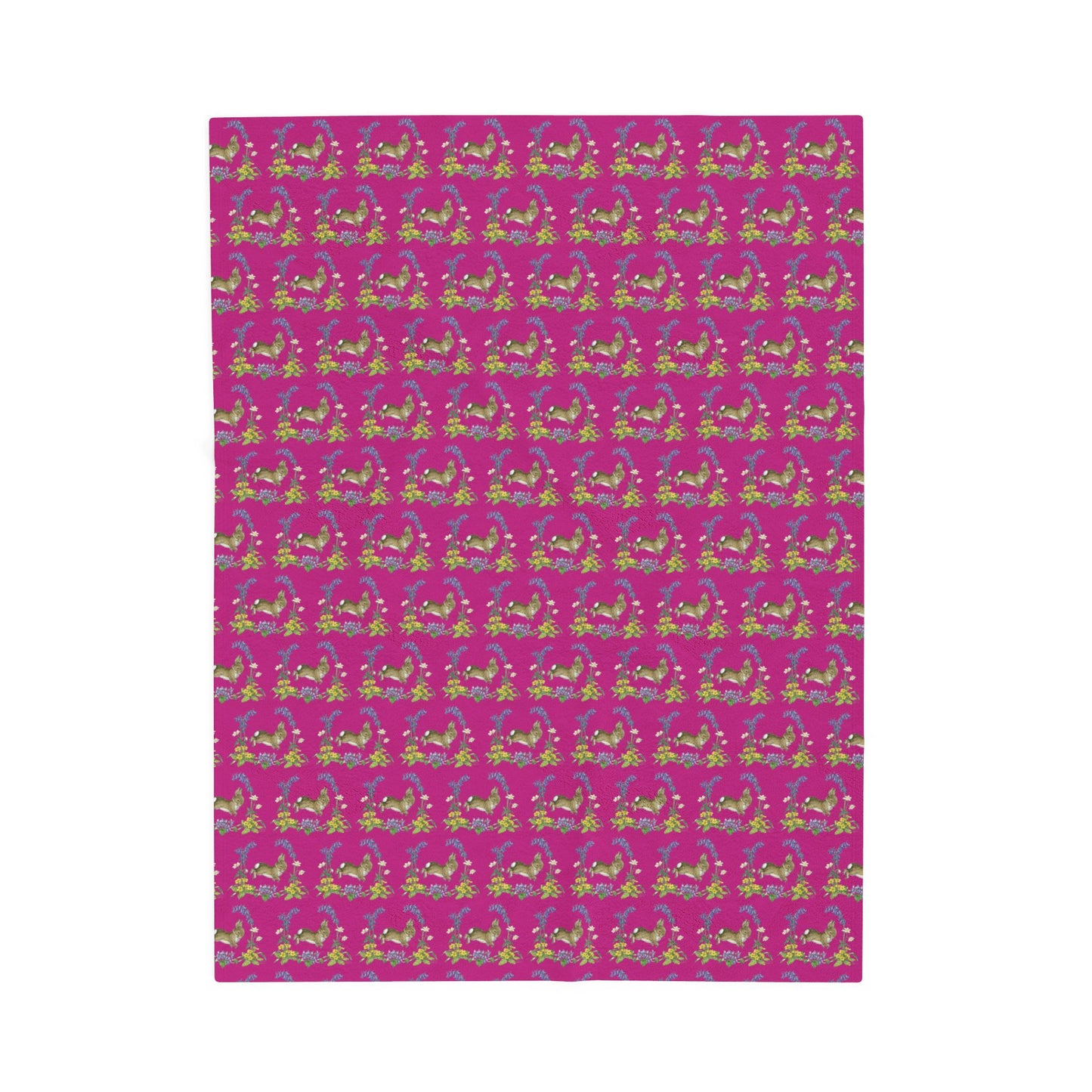 Bunnies and Bluebells Pink Plush Blanket
