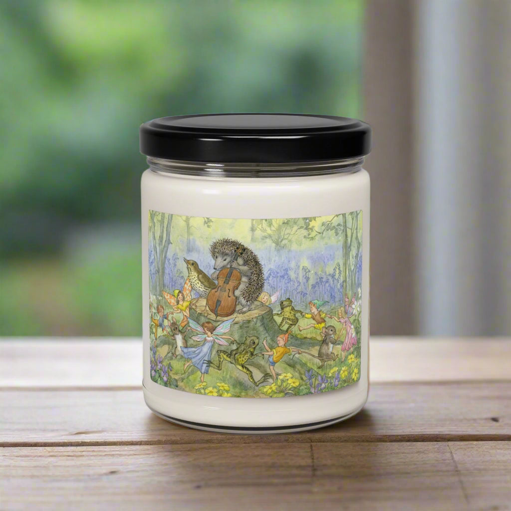 musical hedgehog woodland animals vintage illustration scented candle bluebells spring home decor fragrance homeware