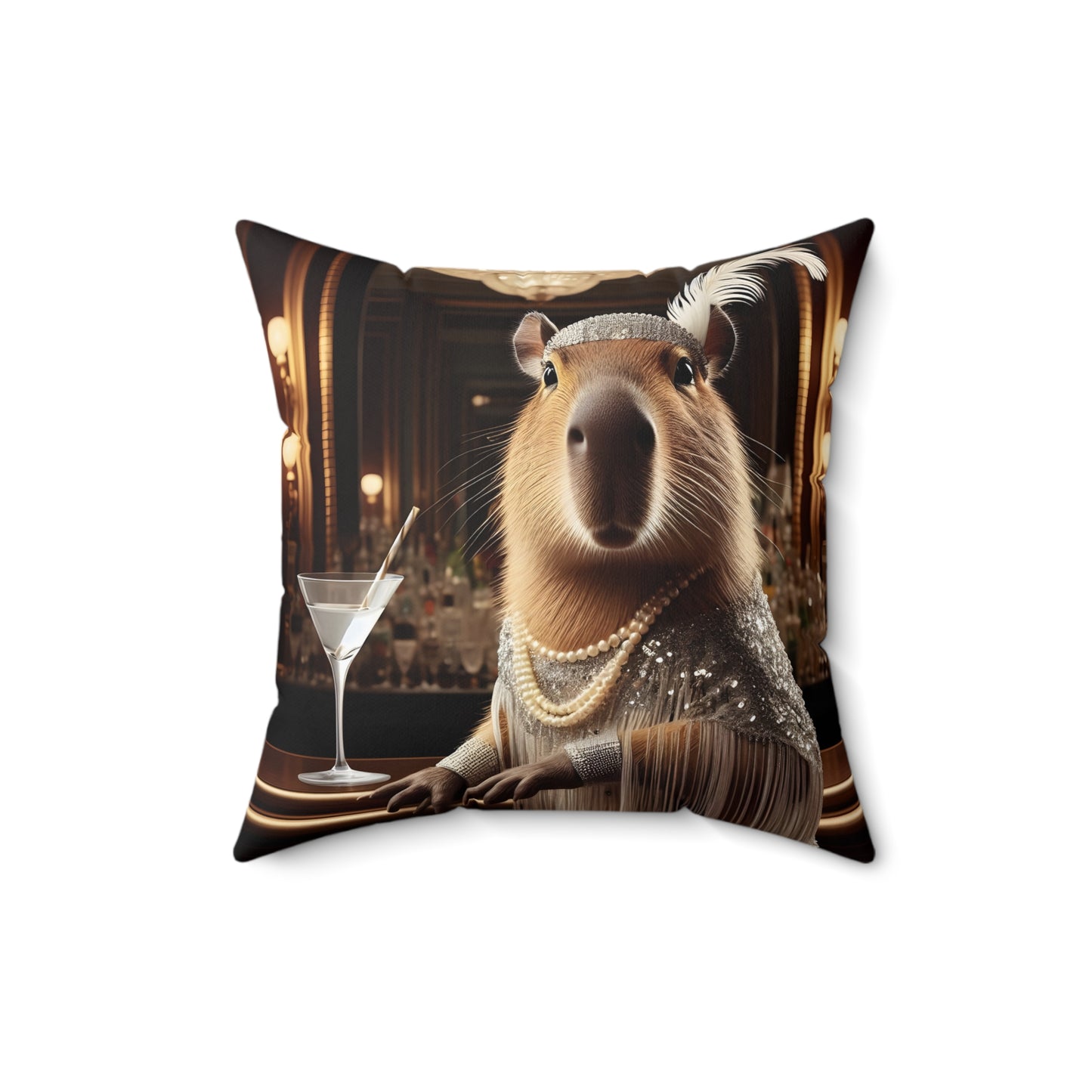 Square Pillow - capybara 1920's flapper