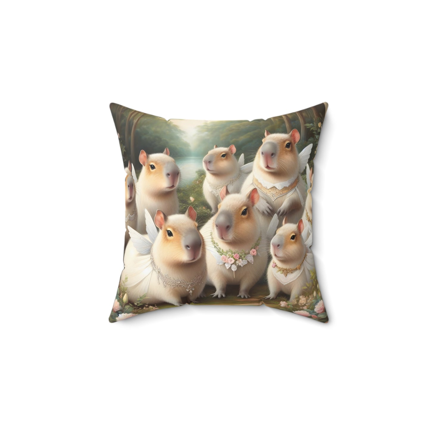 Square Pillow - capybara fairy woodland