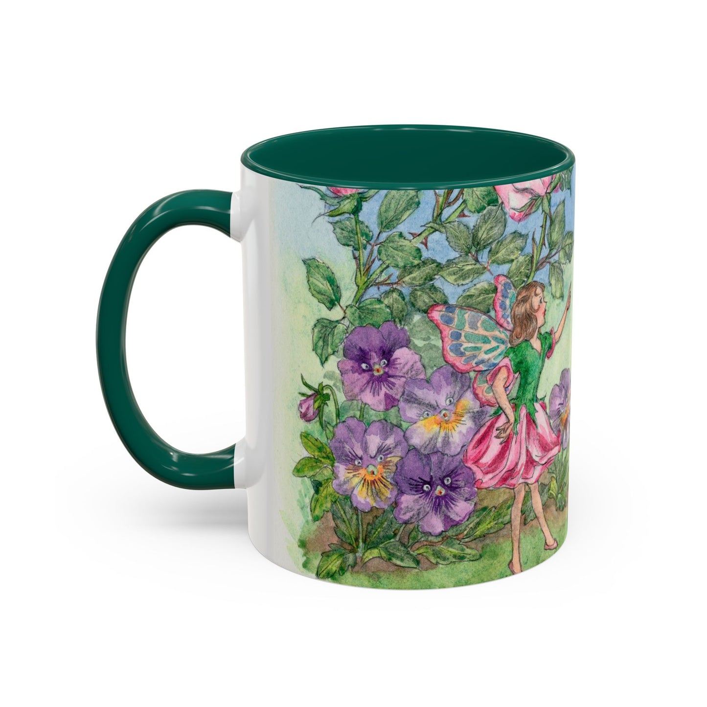 Fairies in the Flowers Dark Green Mug