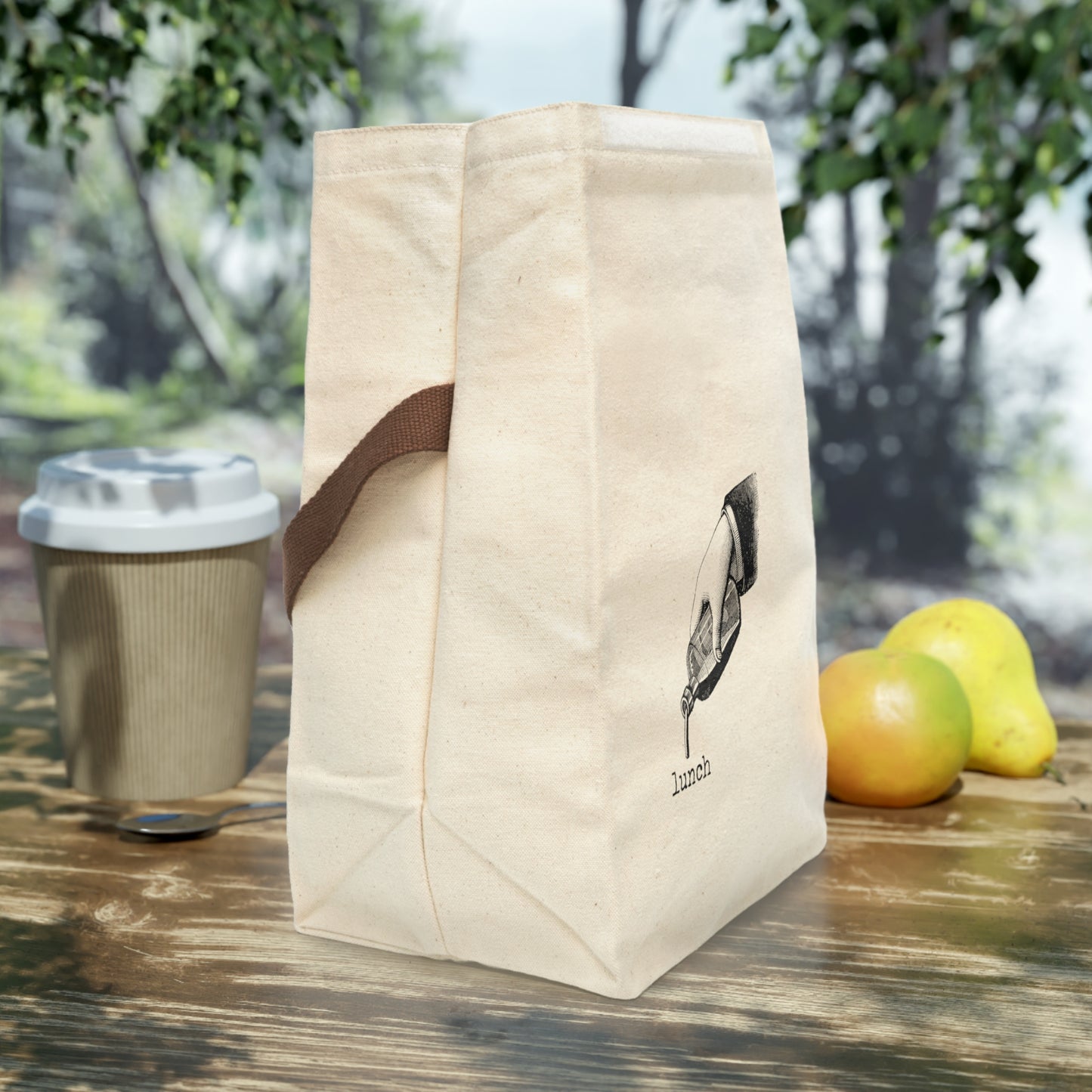 hand drink bottle liquid lunch Victorian illustration quote word play funny humor joke gift present lunch bag canvas cotton reusable eco-friendly meal eat food dinner breakfast hungry kitchen cook work school cafeteria midday co-worker carry out take-away on-the-go