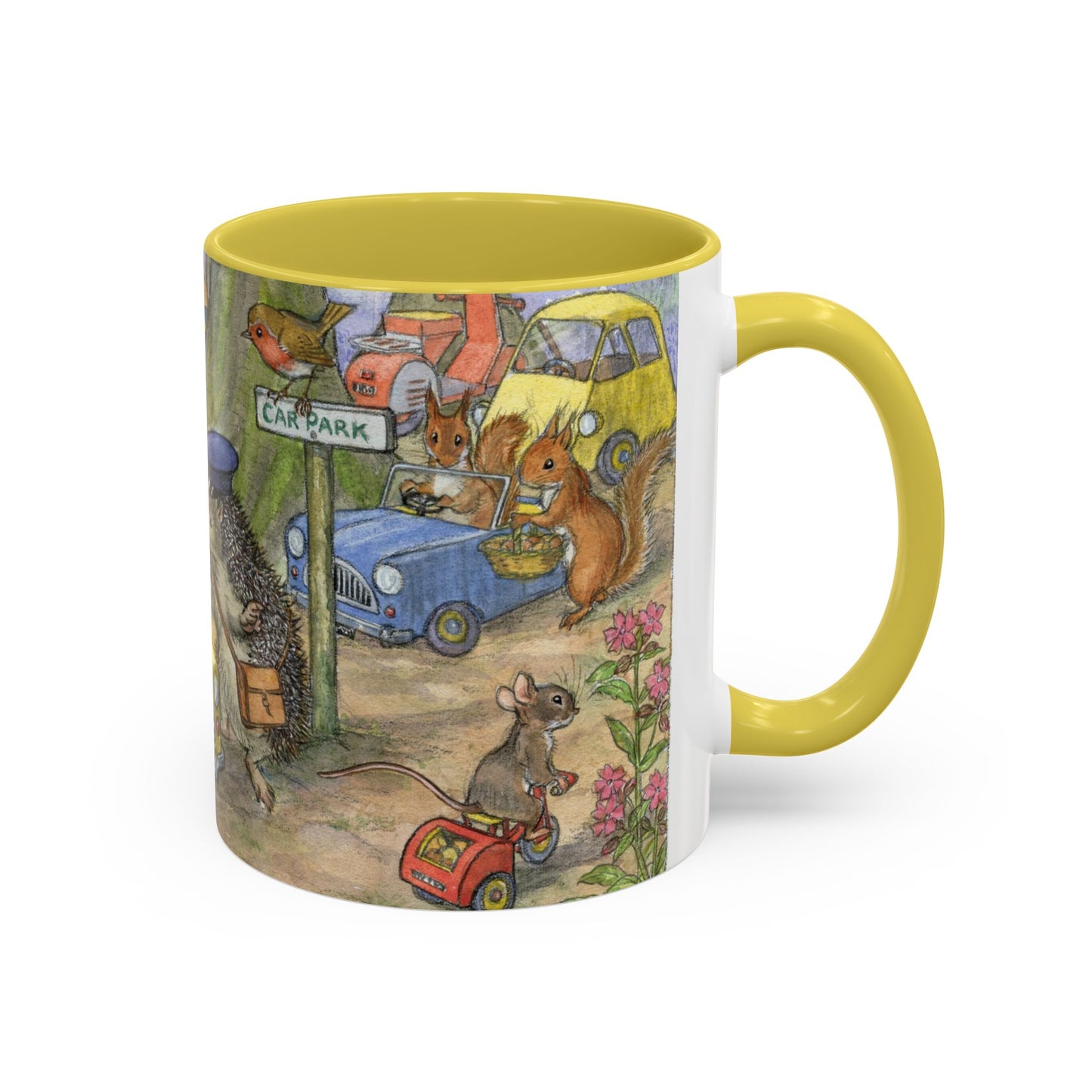 Driving Bunnies Yellow Mug