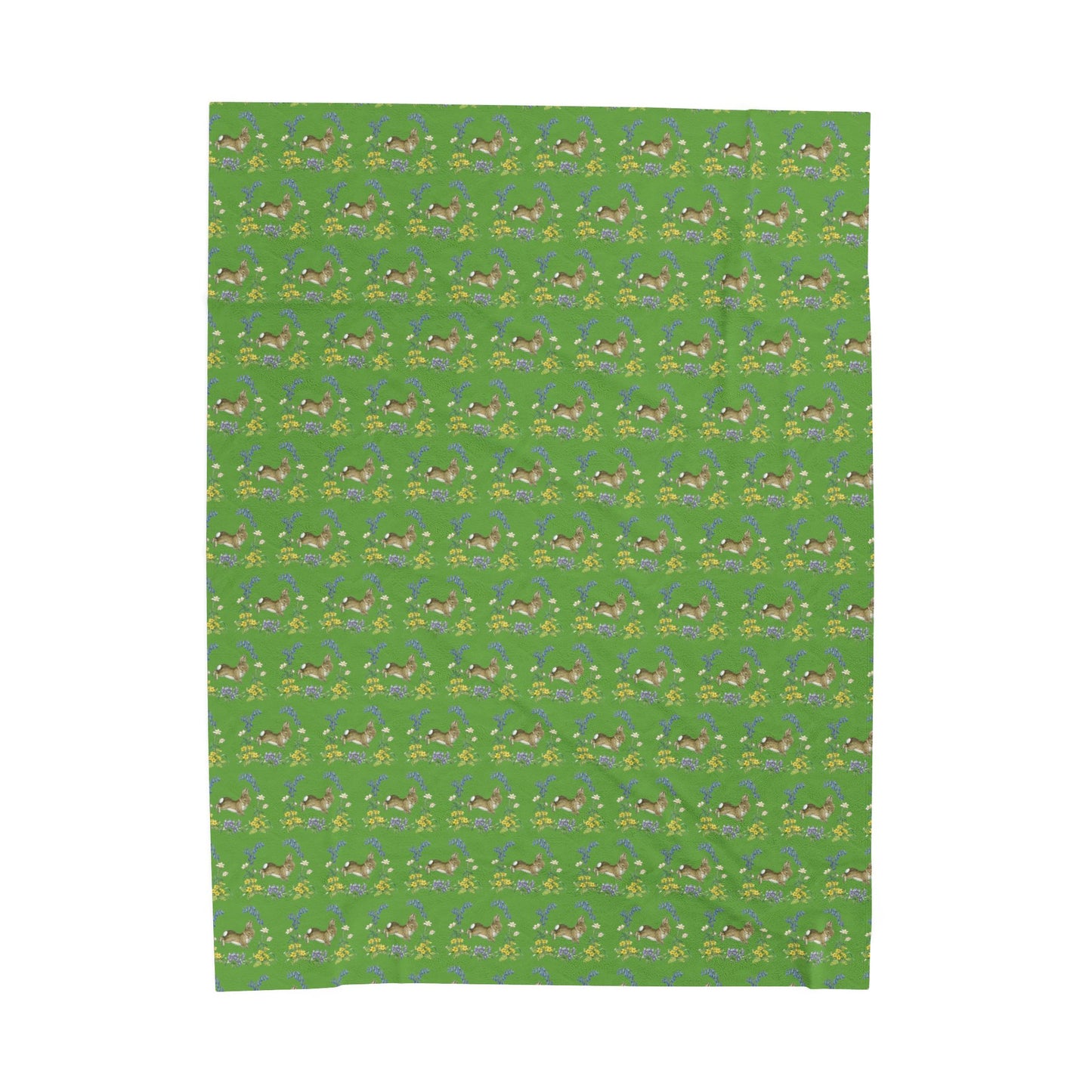 Bunnies and Bluebells Green Plush Blanket
