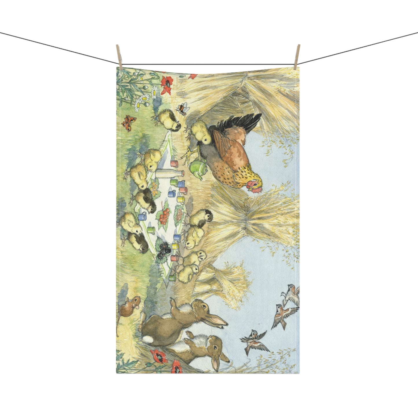 Chicken and Chicks Picnic Tea Towel