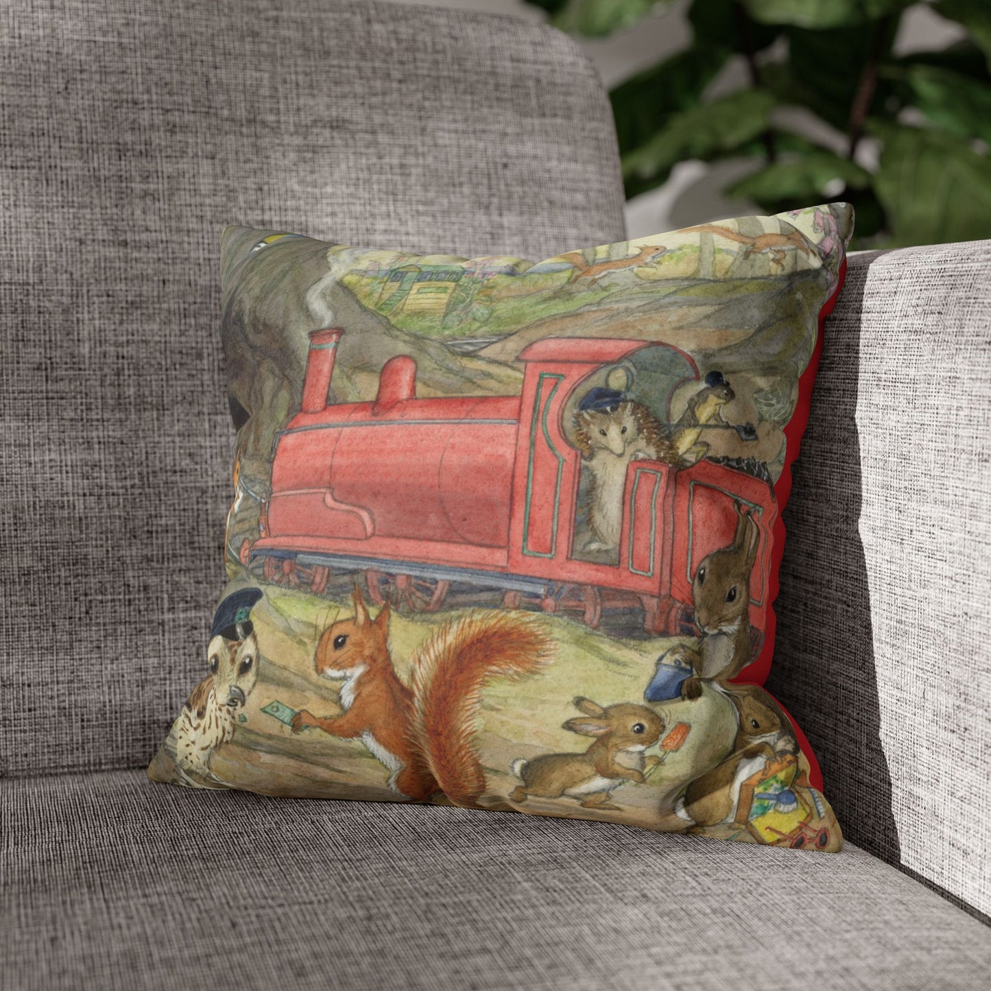 Faux suede pillow - Train Ride