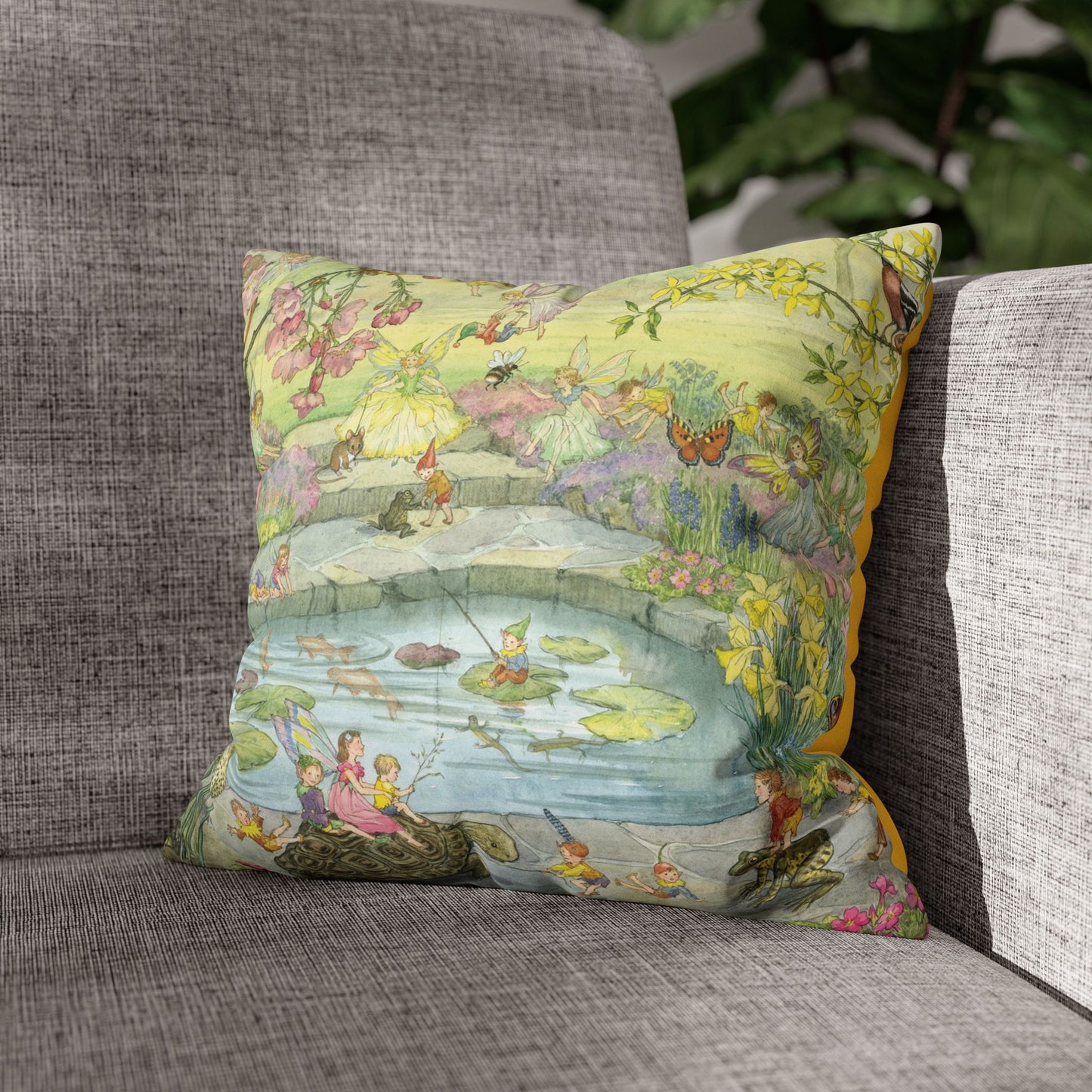 Faux suede pillow - Fairy Pond