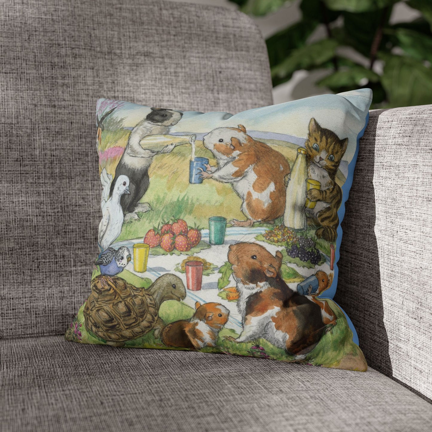 Faux suede pillow - Guinea Pig's Picnic