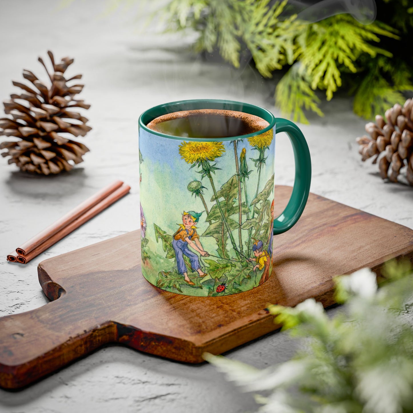 Fairies in the Flowers Dark Green Mug