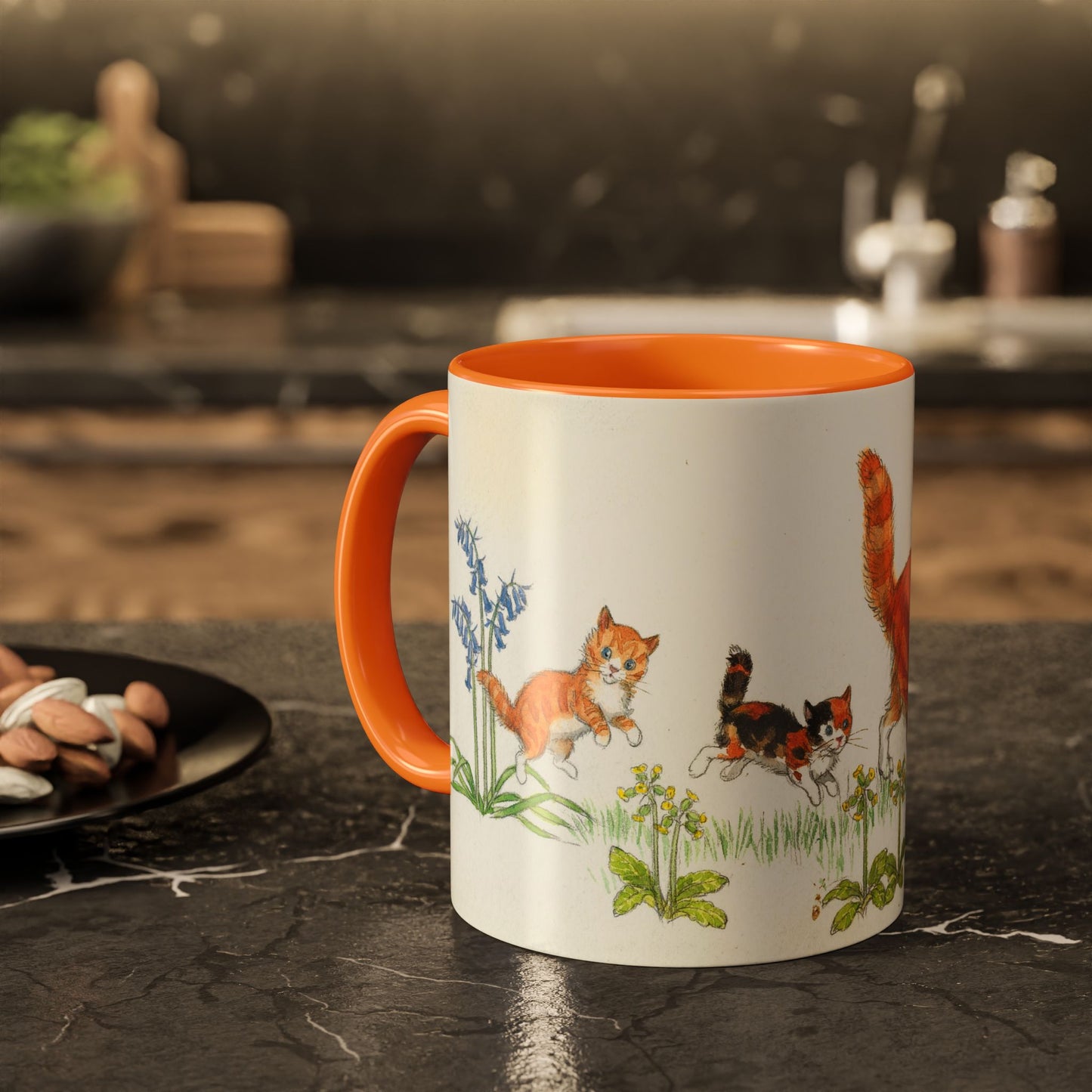 Ginger Cat and Kittens Orange Mug