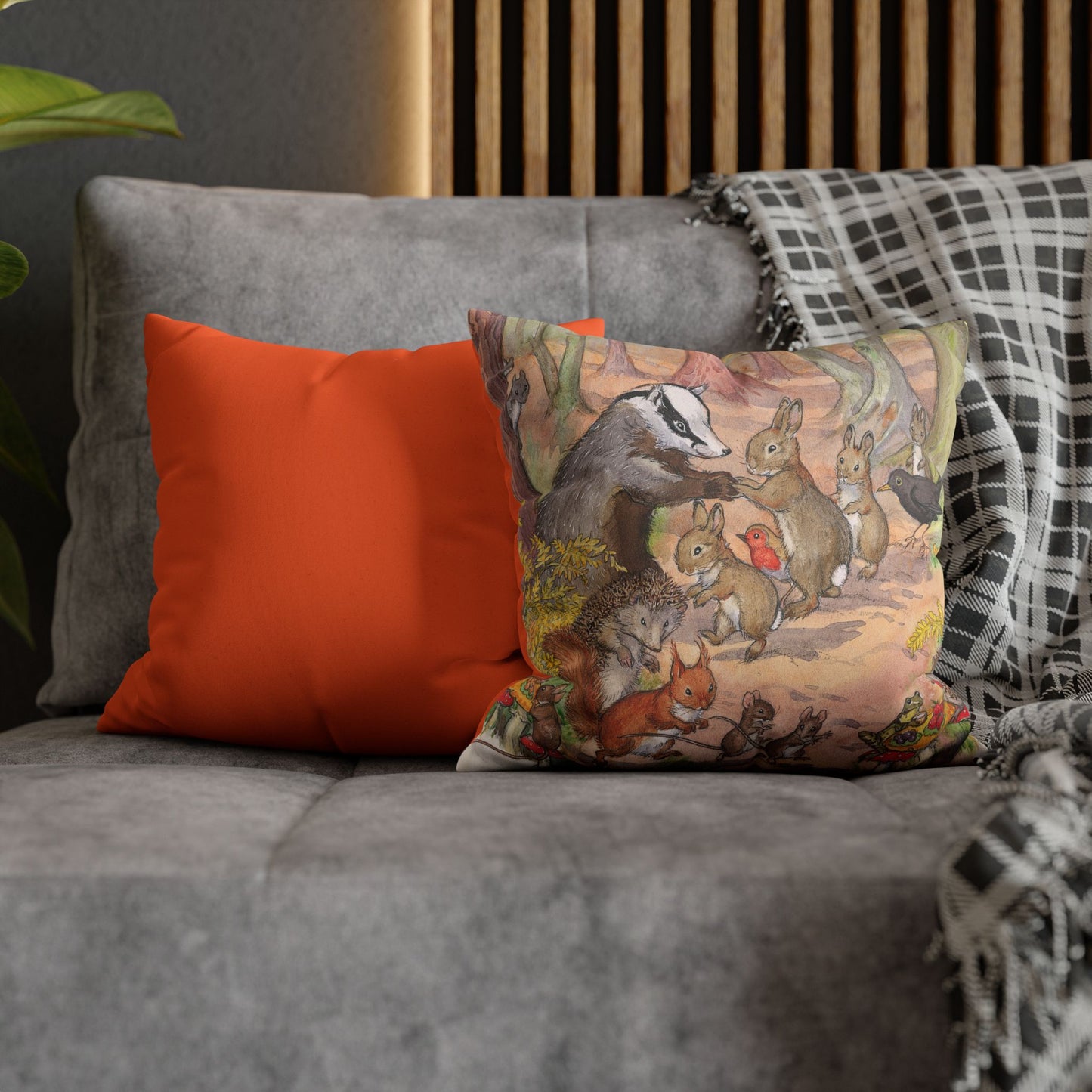 Faux suede pillow - Badger and Bunnies