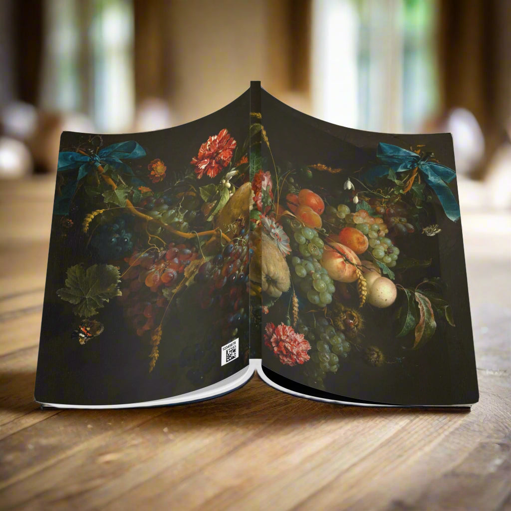 notebook journal journaling softcover lined paper floral flower still life fruit vintage painting illustration