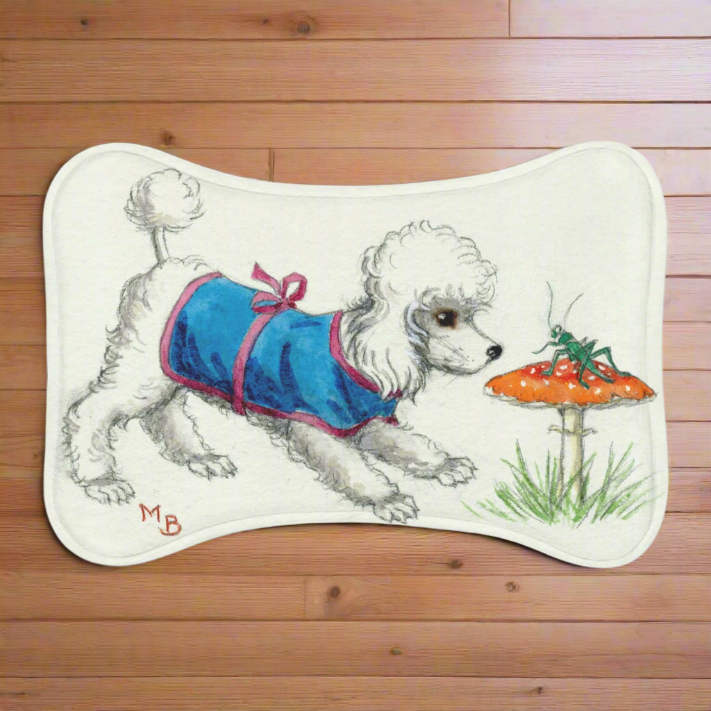 poodle dog feeding mat vintage illustration Molly Brett Beatrix potter fur baby