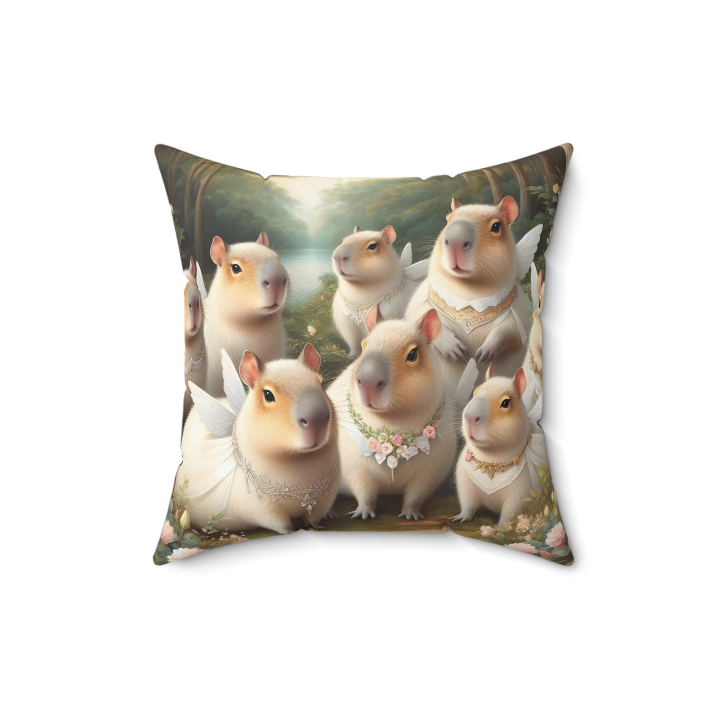 Square Pillow - capybara fairy woodland