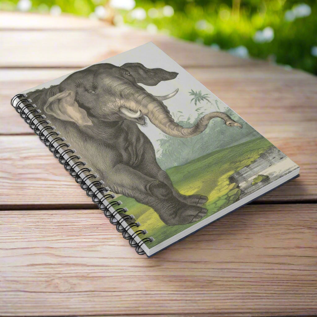 Notebook with a vintage-style illustration of an elephant on the cover