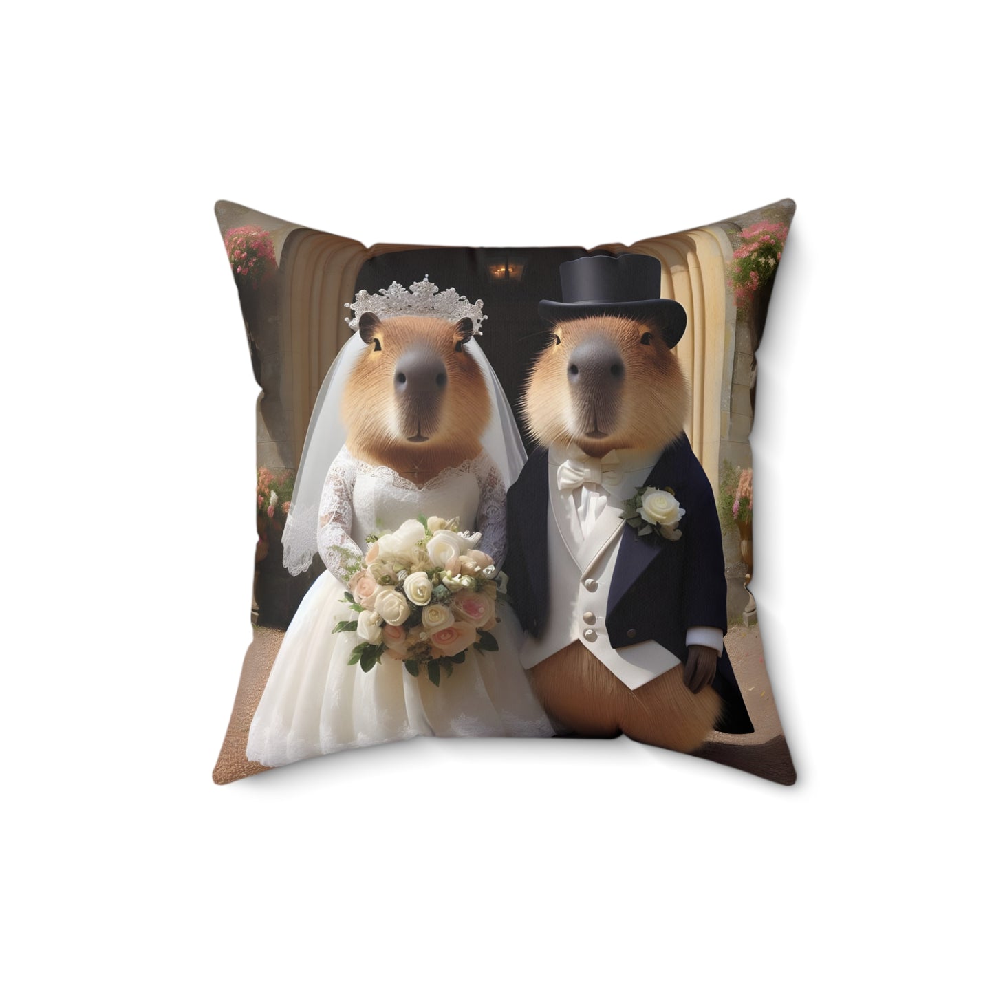 Square Pillow - capybara bride and groom