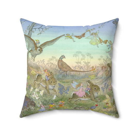 Faux suede pillow - Rabbit Fairies