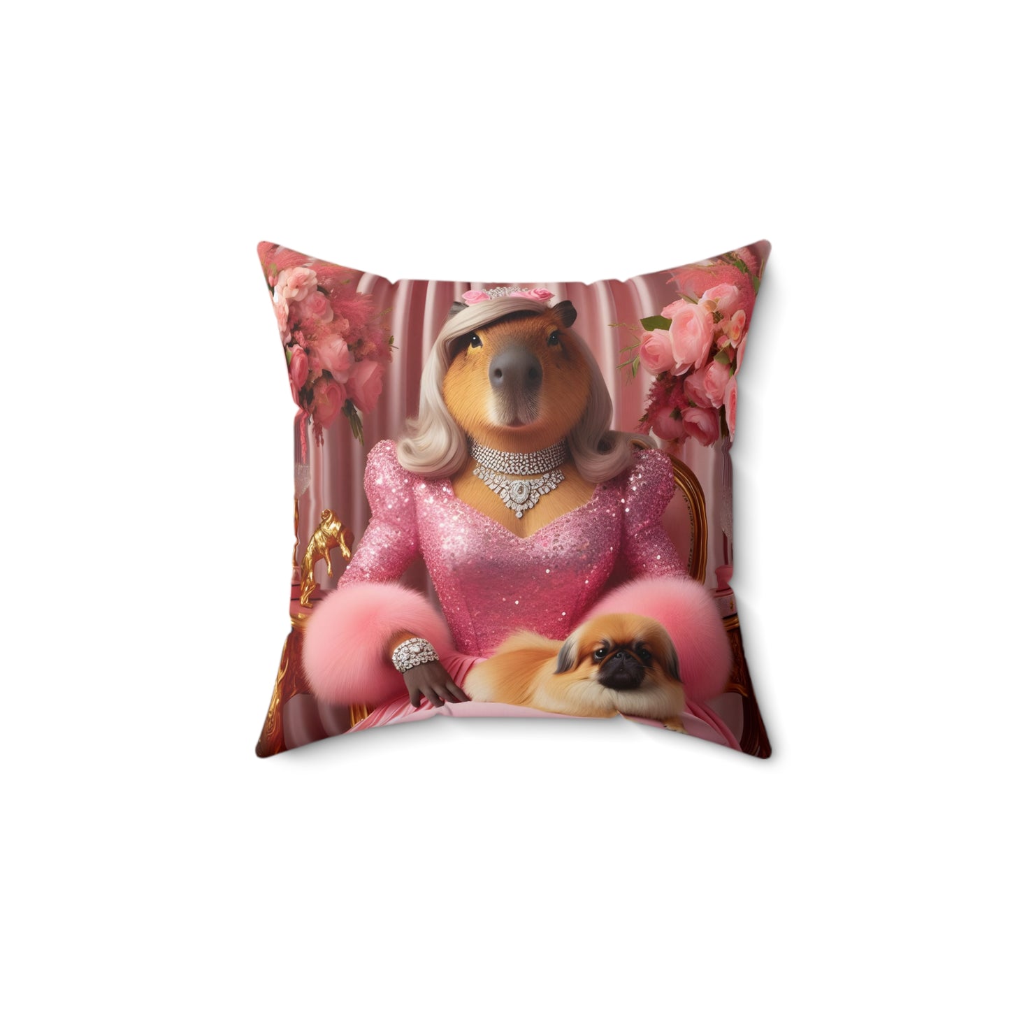 Square Pillow - capybara pink glamour