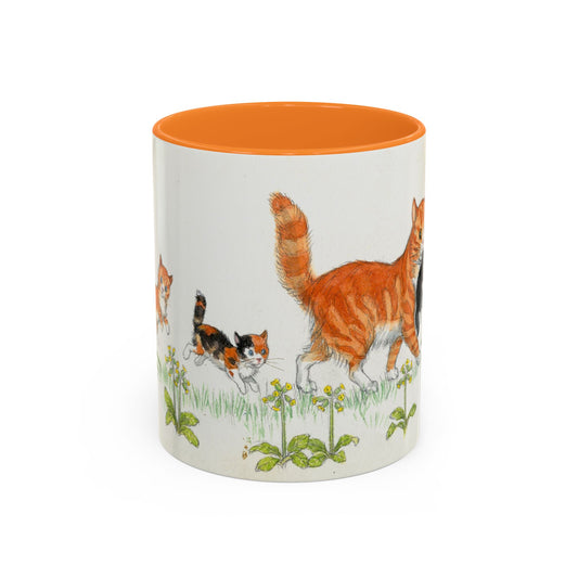 Ginger Cat and Kittens Orange Mug