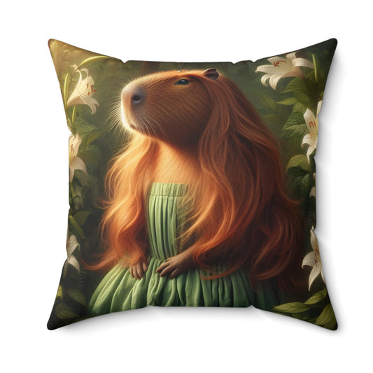 Square Pillow - capybara Pre-Raphaelite