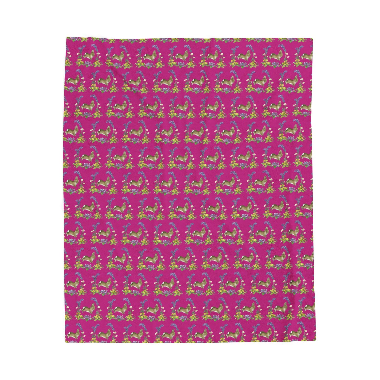 Bunnies and Bluebells Pink Plush Blanket