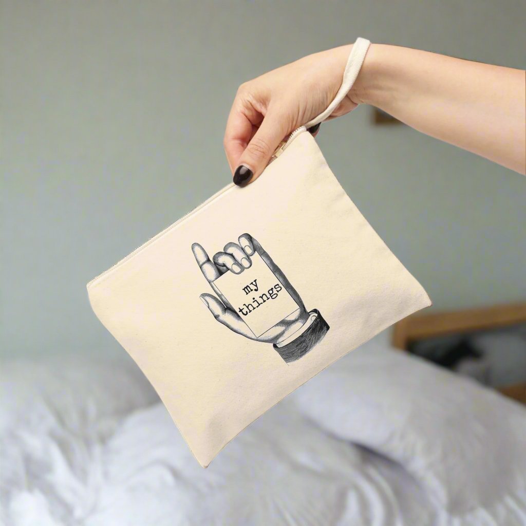misc. miscellaneous  my things funny illustration Victorian canvas zip bag pouch tote mini purse suitcase rucksack carry organize store storage office work home house lady woman funny humor cotton canvas gift present man