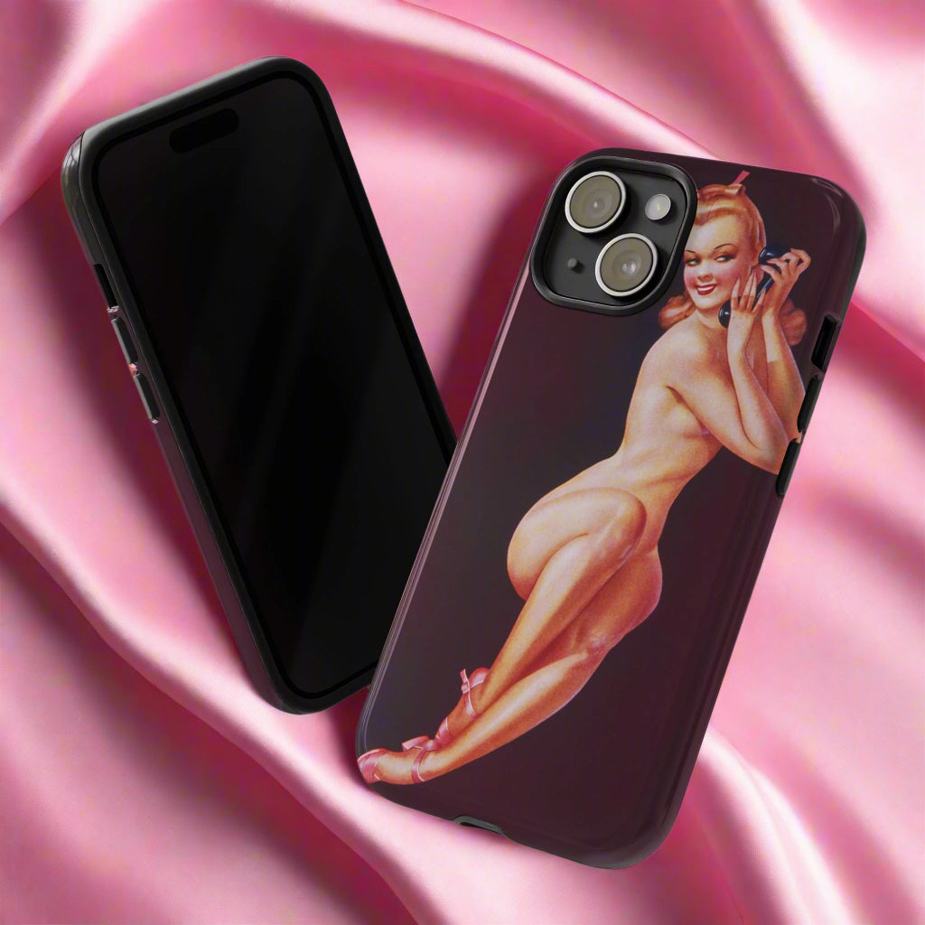 pin up girl 1940s on a iPhone case 15 cover black red head red hair nude naked telephone 